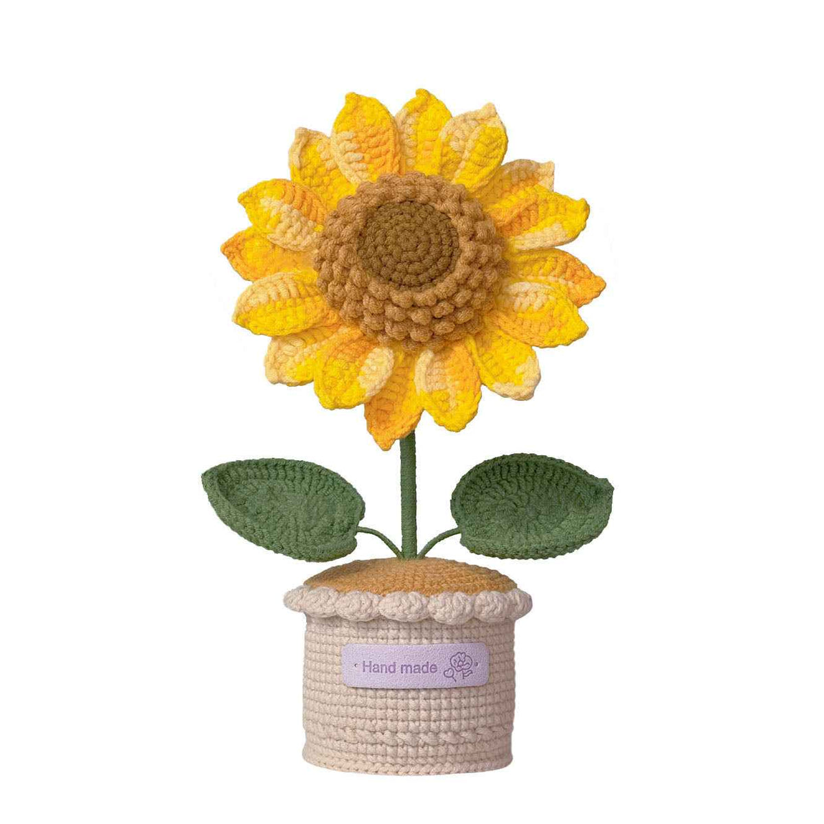 Single-layer yellow crochet sunflower in handmade pot