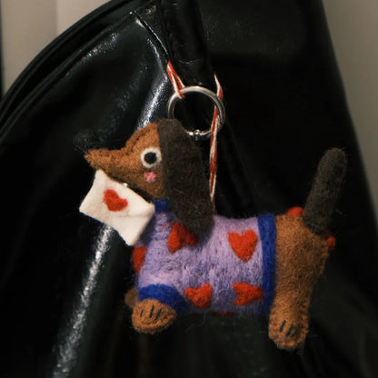 Handmade Wool Felt Dog Bag Charm – Whimsical Puppy Keychain