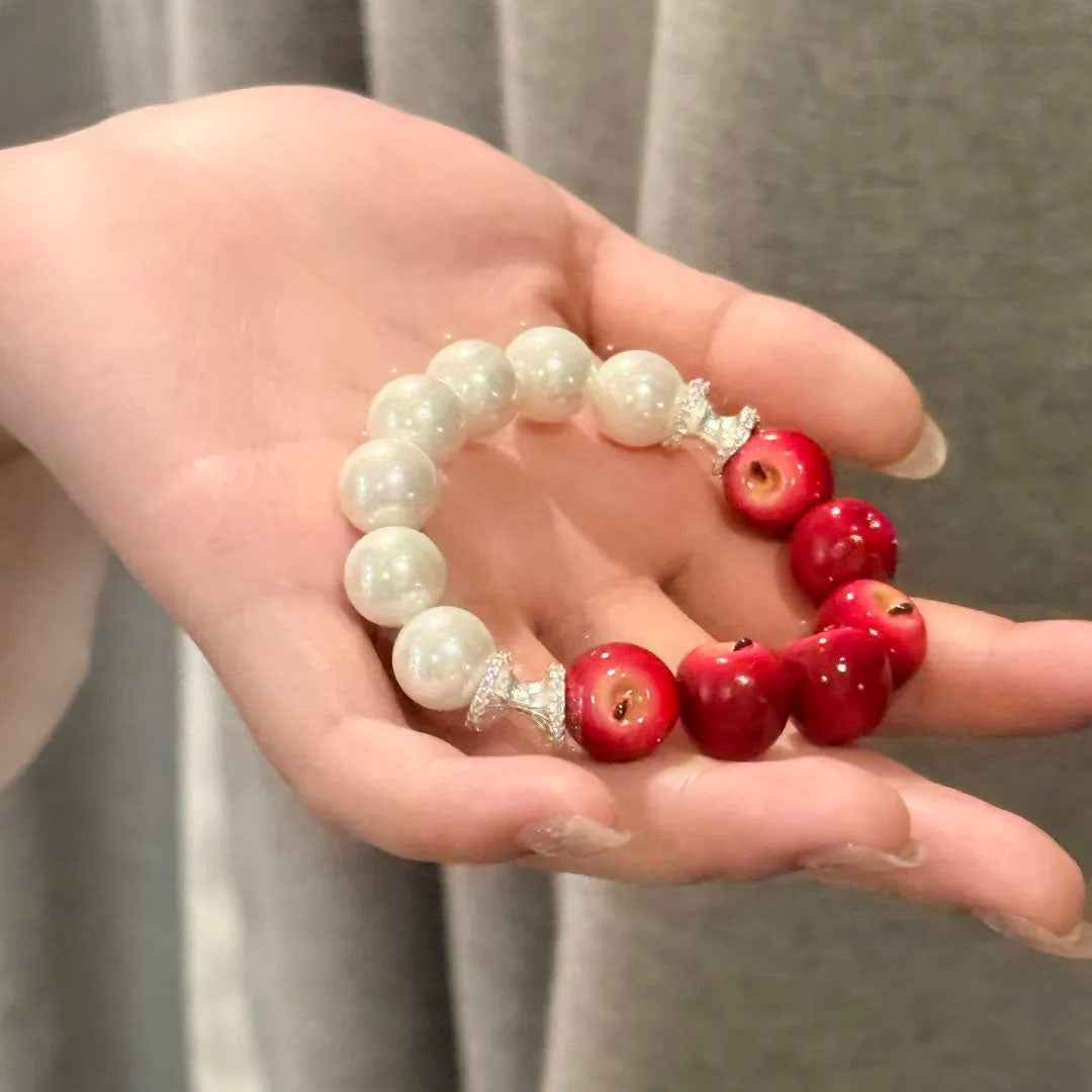 Red Apple Pearl Bracelet | Enchanted Fairytale Poison Apple Jewelry