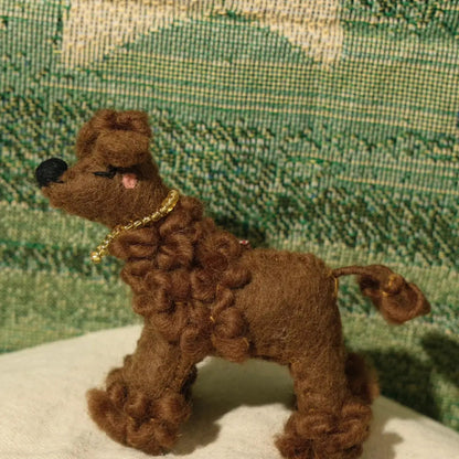 Handmade brown wool felt dog bag charm