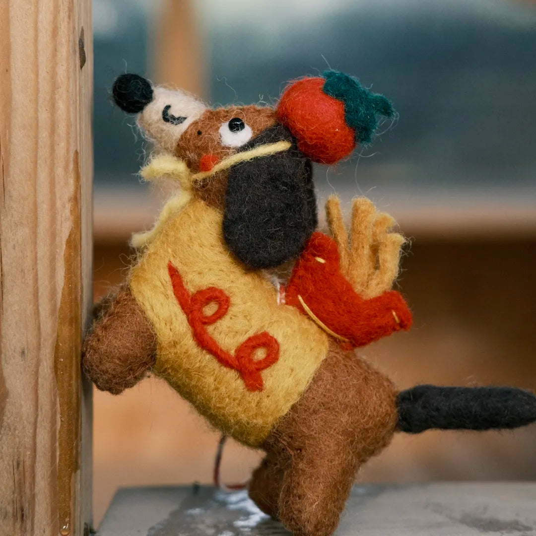 Handmade wool felt fries dachshund bag charm