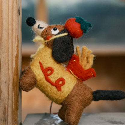 Handmade wool felt fries dachshund bag charm