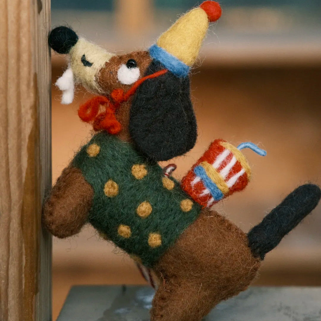 Handmade wool felt soda dachshund bag charm