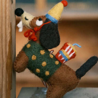 Handmade wool felt soda dachshund bag charm