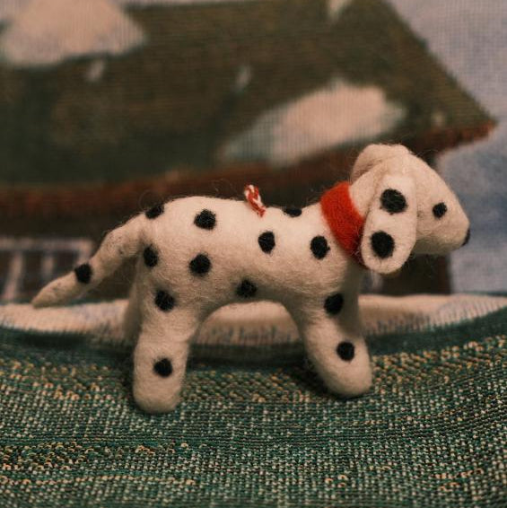 Handmade white and black spotted wool felt dog bag charm