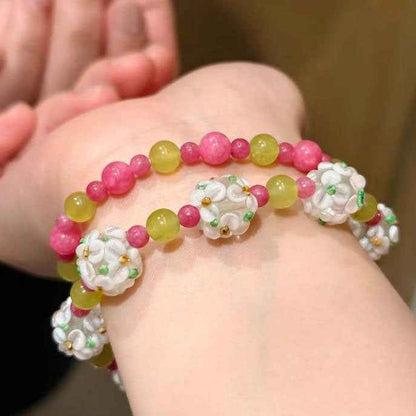Stackable Beaded Bracelet – Handmade Apple & Flower Charms