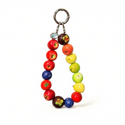 Colorful fruit phone charm with resin apple and berry beads