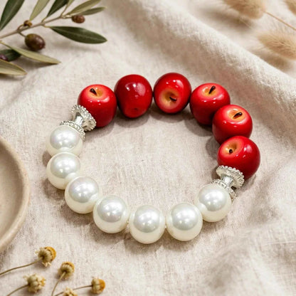 Red Apple Pearl Bracelet | Enchanted Fairytale Poison Apple Jewelry