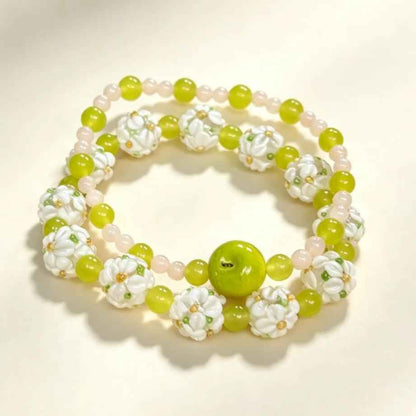 Stackable Beaded Bracelet – Handmade Apple & Flower Charms