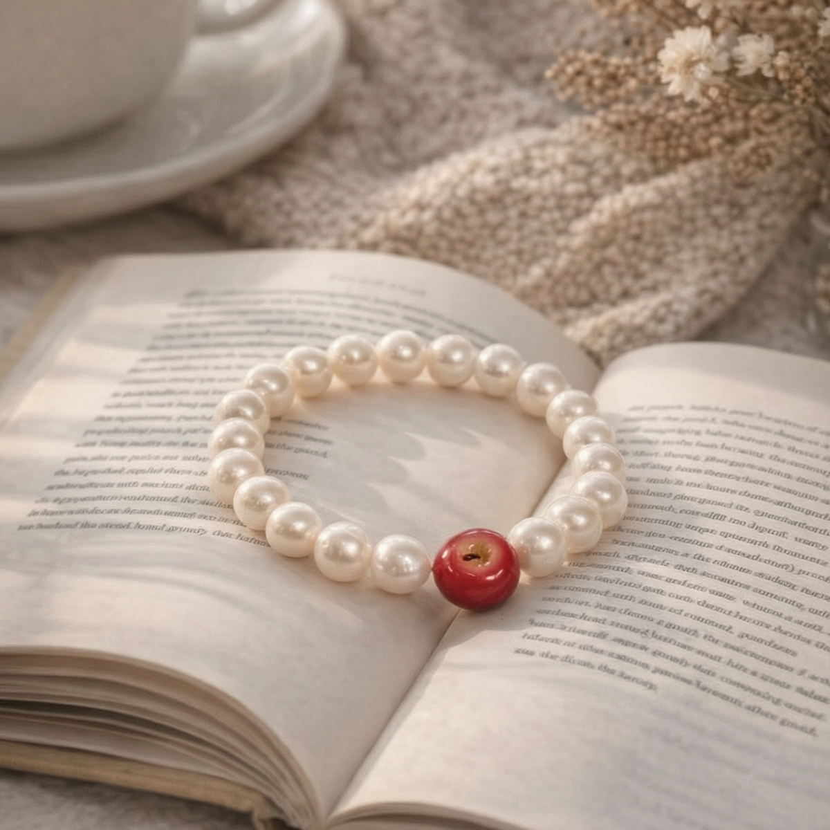 Red Apple Pearl Bracelet | Enchanted Fairytale Poison Apple Jewelry
